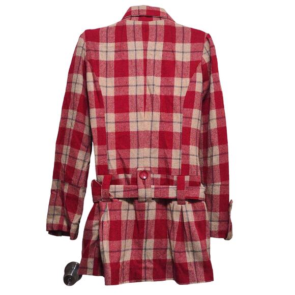 BB Dakota Red Plaid Rayon Peplum Coat - Picture 3 of 10